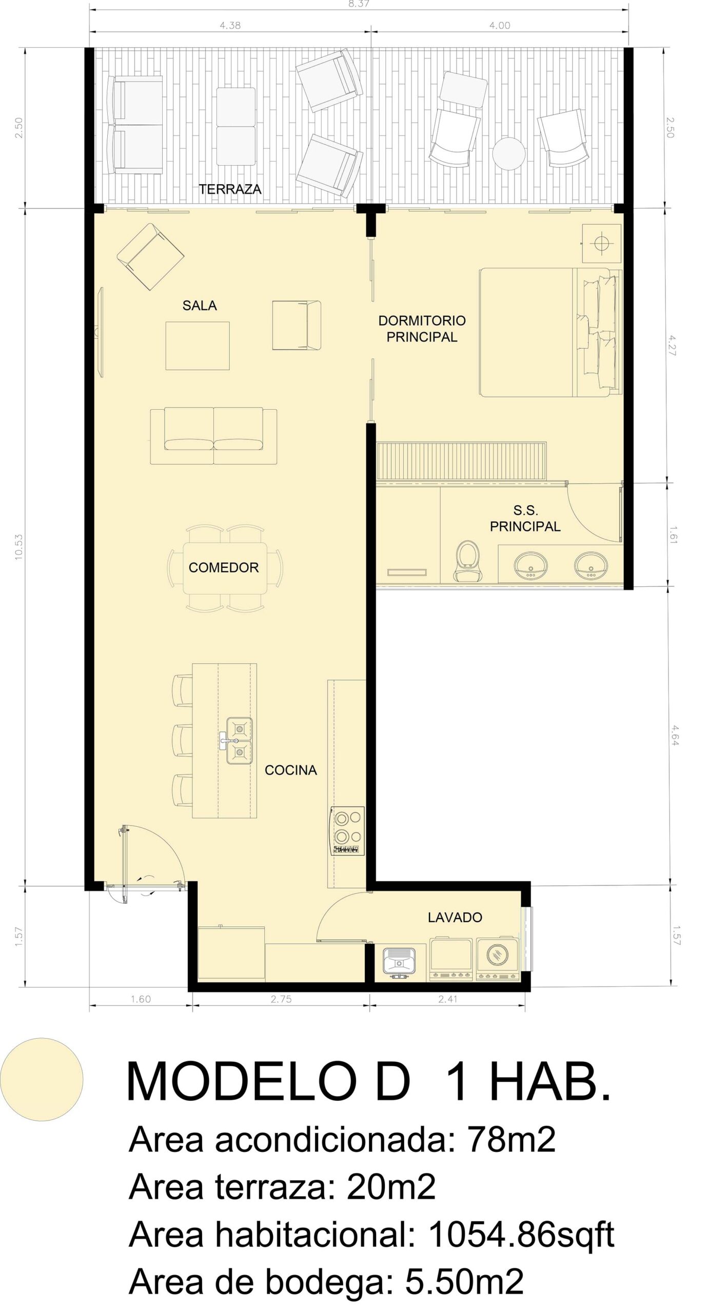 1 Bedroom Unit at Anamara, Costa Rica. Floor Plan