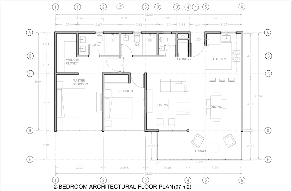 3 Bedroom, 2 Story Units, at Anamara, Costa Rica. Floor Plan