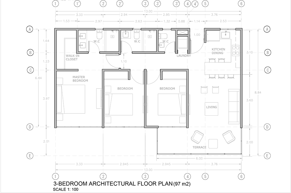 3 Bedroom, 2 Story Units, at Anamara, Costa Rica. Floor Plan